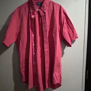 Ralph Lauren Mens Short Sleeve Button Down Blake Size Large 100% Cotton Pinkish